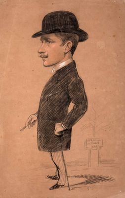an old drawing of a man in a suit and top hat