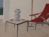 a drawing of a chair and a table in a living room