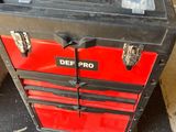 the tool box is sitting on the floor in the garage