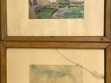 une paire d'aquarelles représentant une scène de vie à la ferme