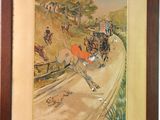 tableau représentant une course de calèches avec un homme à cheval