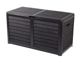 a black plastic storage box on a white background