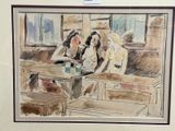 a painting of a group of people sitting at a table