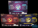 two boxes of pokemon pikachu and a box of pikachu on a black background