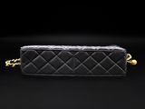 a chanel black quilted leather bag with gold hardware