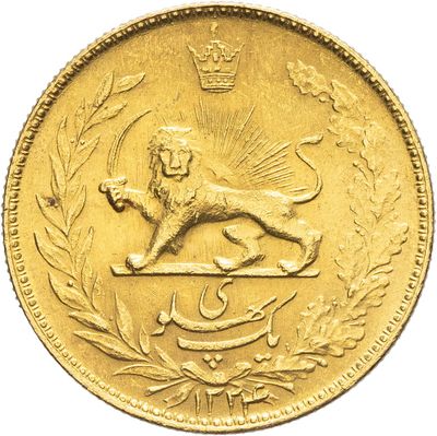 un gros plan d'une pièce d'or sur laquelle figure un lion