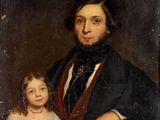 un vieux tableau représentant un homme et une petite fille se tenant par la main