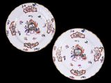 pair of chinese porcelain plates decorated with flowers and birds