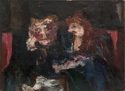 an image of a painting of two people sitting at a table