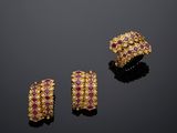a pair of gold, ruby and diamond ear clips and a pair of earrings