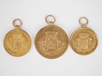 3 différentes médailles en bronze doré, "ville de Limoux", "… - Photo 1