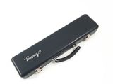 a black case with a black handle on a white surface