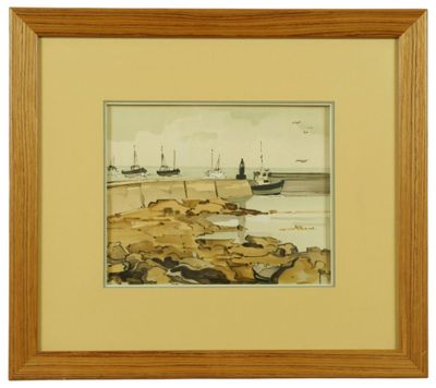 une image représentant une aquarelle de bateaux dans un port