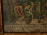an old painting of a man riding a horse with a horse drawn on it
