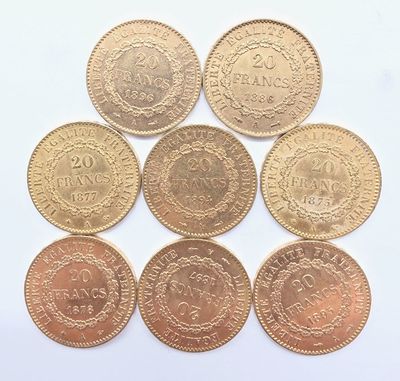 six types de pièces différents sont présentés sur une surface blanche