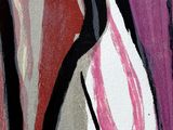 an abstract painting of a woman ' s face with pink and black paint