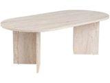 the table is made of marble and has a wooden base