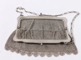 silver metal mesh purse with chain strap and clasp