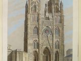 painting of a cathedral with a horse and carriage in front of it