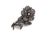 a close up of a flower broochle on a white background