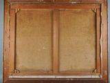 an old picture of a window with a wooden frame on the wall