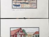 two pictures of a house and a boat on the water