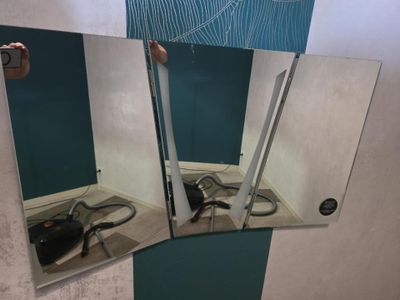 une personne en train de prendre une photo d'un miroir dans une salle de bains