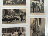 several old black and white photos of people and animals in an open book