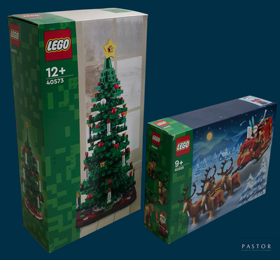 deux boîtes contenant chacune un sapin de Noël en Lego