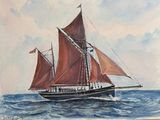 a painting of a sailboat on the water