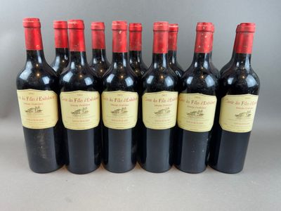 six bottles of red wine lined up in a row