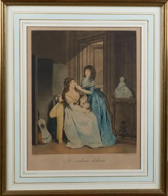 painting of a woman combing another woman ' s hair in a room