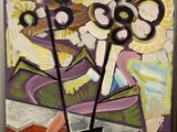 une peinture de fleurs dans un vase sur une table