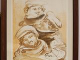 painting of a woman and child with a bowl of water in a wooden frame