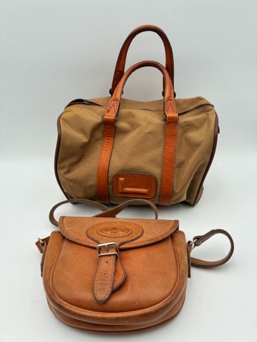 LANCEL - Petit sac porté main en toile et cuir, doublure signée, ...