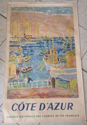 peinture représentant des bateaux dans un port, sur un carrelage