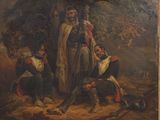painting of a group of men sitting in a wooded area