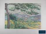 a picture of a painting of a landscape with mountains in the background