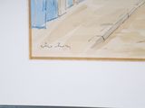 a picture of a painting on the wall above a bed