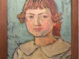 painting of a young girl in a brown dress with a red bow