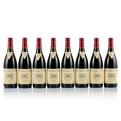 six bottles of red wine lined up in a row