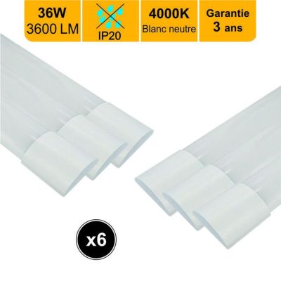 157 / Lot de 6 réglettes LED intégrée IP20 120cm 36W 3…