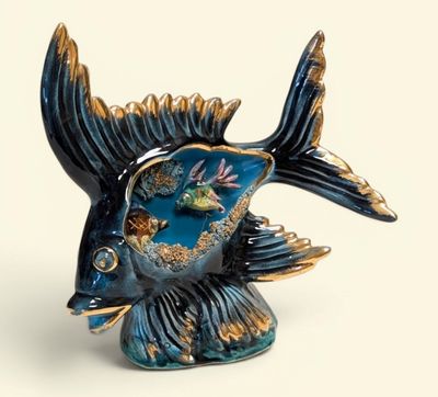 VALLAURIS Lampe veilleuse en céramique émaillée polychrome à…