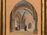 une image représentant un tableau où figurent un homme et une femme dans un bâtiment
