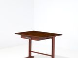an image of a small wooden table on a white surface
