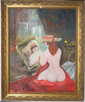 tableau représentant une femme assise devant un miroir, en train de regarder son reflet