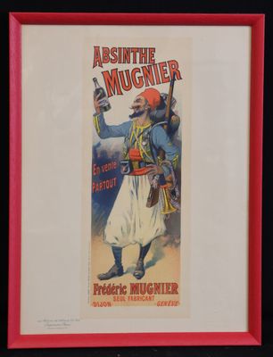 an old poster of a man holding a bottle in his hand