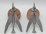 pair of antique silver plated bird bookends on wooden bases