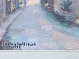 a painting of a street in a small town