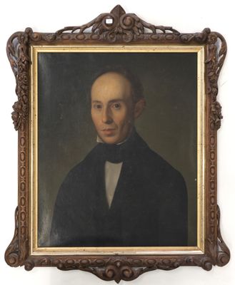 an old painting of a man in a black suit and bow tie